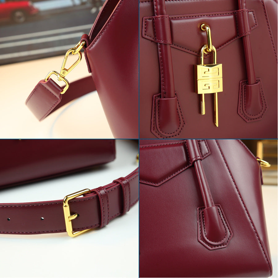 Metal Lock Boston Bag for Women 2026 New Light Luxury Large Capacity Top Handle Shoulder Crossbody Purse with Designer Hardware Accent