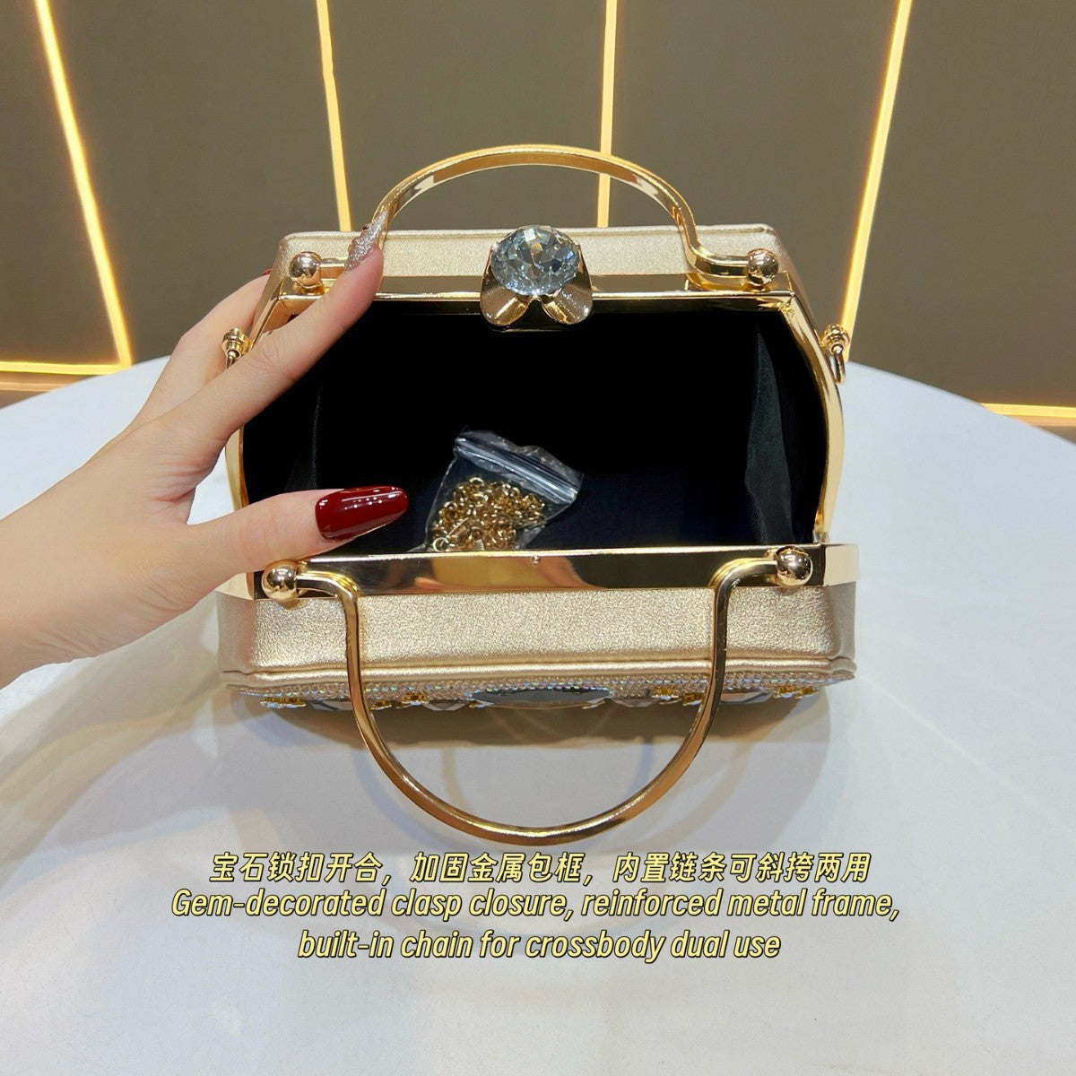 Dazzling Rhinestone-Embellished Evening Bag for Women, A Glamorous Luxurious Top-Handle Handbag with Versatile Crossbody Shoulder Strap, Perfect for Banquets Weddings & Formal Gowns