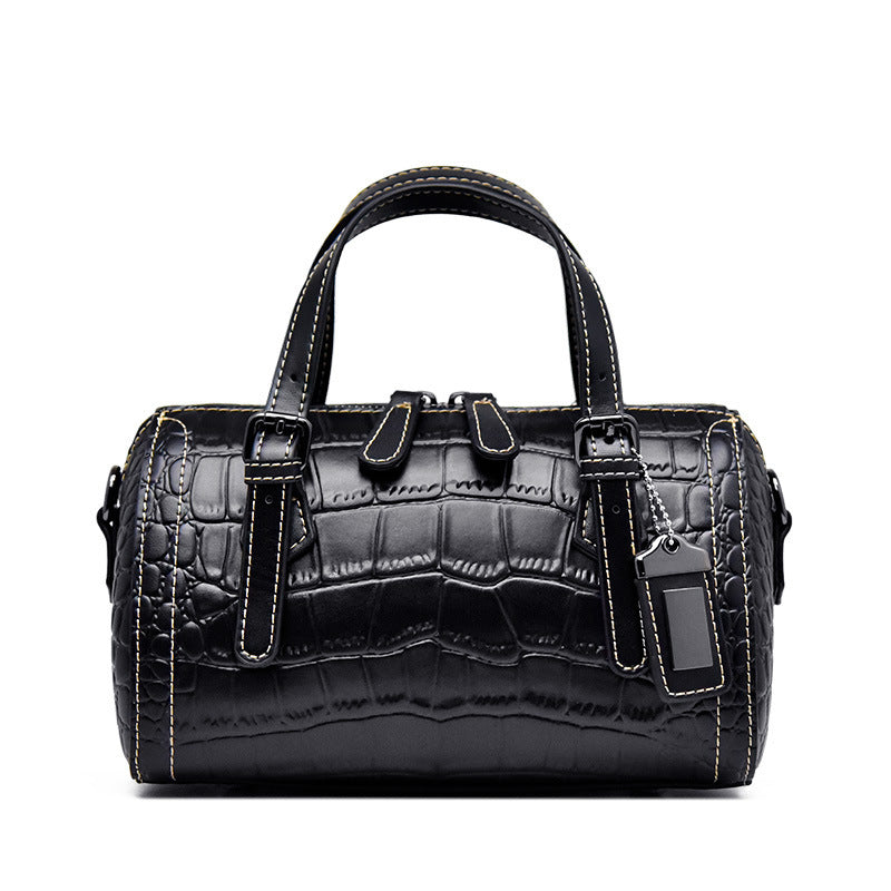 New Arrival Croc-Effect Boston Shoulder Bag for Women, A Trendy Top-Handle Crossbody Cowhide Handbag with Fashionable Design