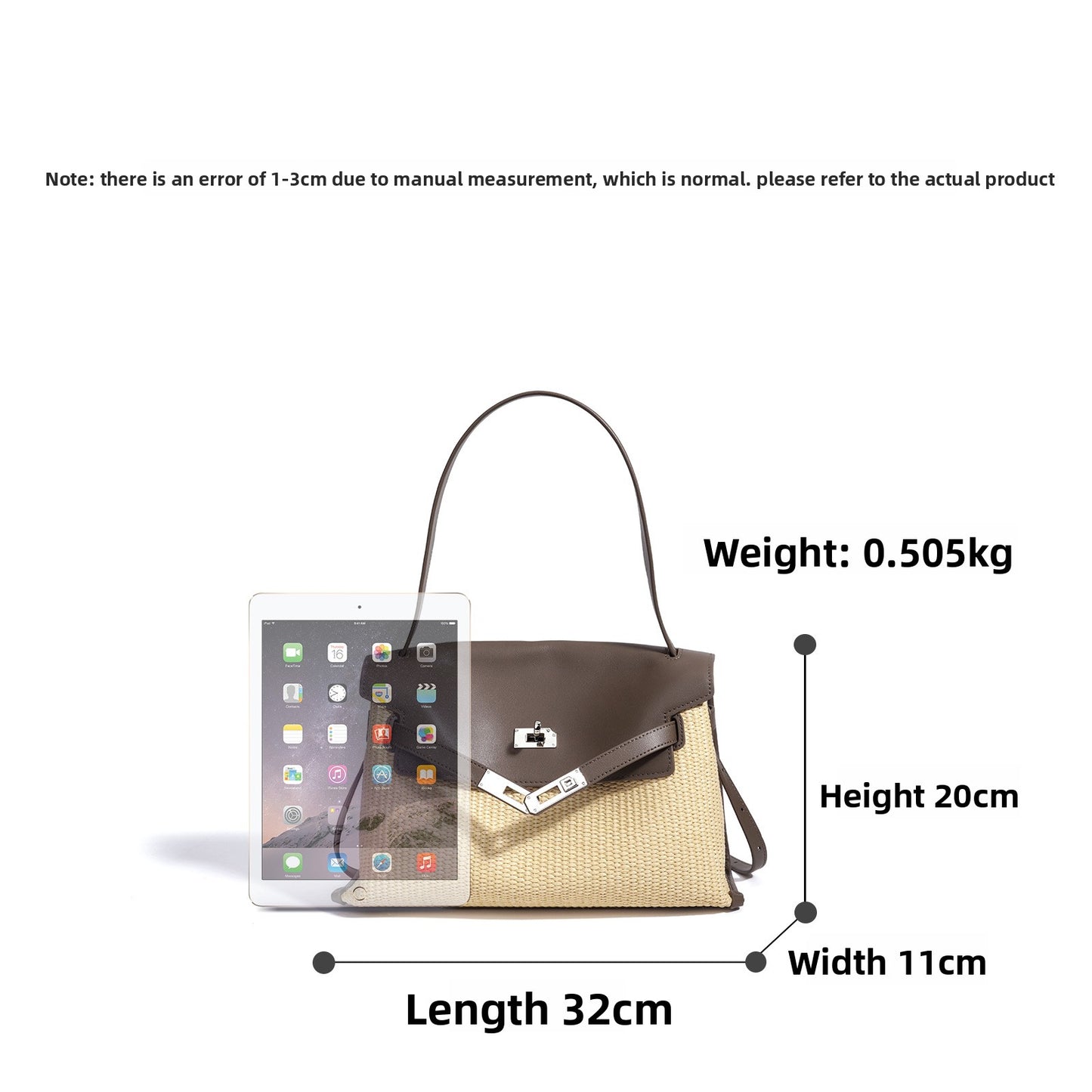 Straw Woven Kelly-Style Briefcase in Genuine Leather, Minimalist Large Capacity Shoulder Crossbody Bag, Versatile Commute Purse for Women