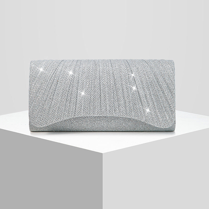 Elegant Sparkly Pleated Evening Clutch for Women, A Glamorous Chain Banquet Bag Perfect for Weddings Formal Dresses & Special Occasions