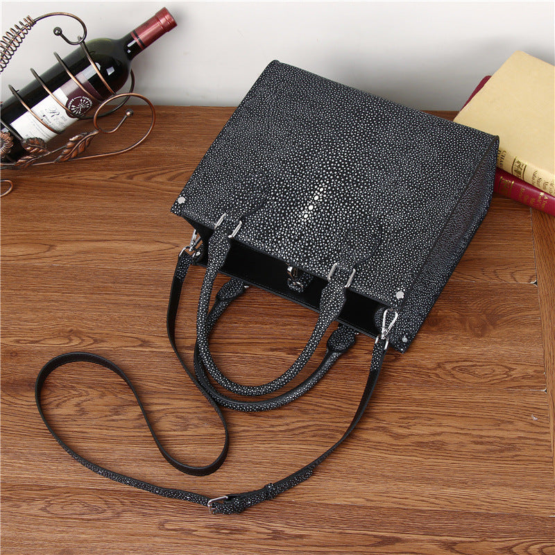 Genuine Leather Pearl Fish Skin Embossed Tote Bag for Women Large Capacity Structured Handbag, Trendy Shoulder Mommy Bag with Premium Texture