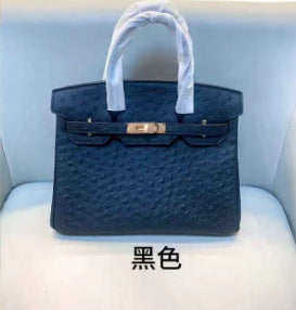 Premium Ostrich-Embossed Birkin-Inspired Tote Bag for Women, Top-Layer Cowhide Leather with Spacious Large Capacity, Casual Top-Handle Handbag for Everyday Style