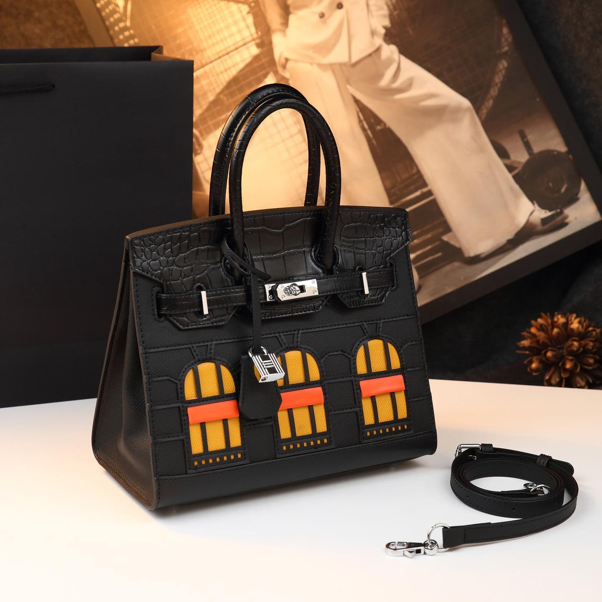 Chic Croc-Embossed Birkin-Inspired Tote Bag for Women, Premium Genuine Leather Top-Handle Shoulder Crossbody Handbag with Sophisticated Elegant Design, Trendy Everyday Purse