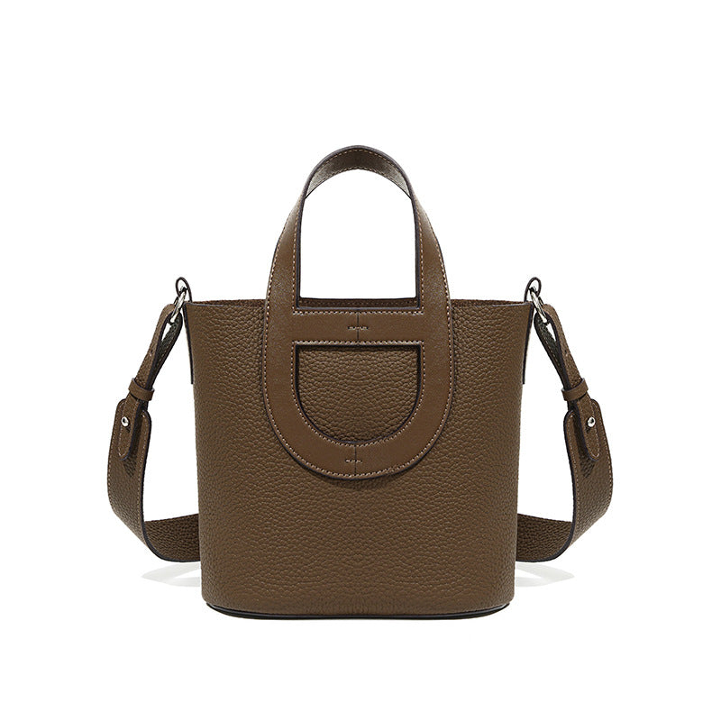 Premium Togo Leather Bucket Bag in Top Layer Cowhide, Versatile Crossbody Shoulder Purse, Niche Designer Handbag for Women