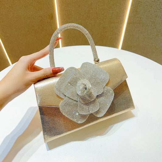 Chic Rhinestone Rose Banquet Bag for Women, A Unique Crystal-Embellished Top-Handle Crossbody Purse with Sparkly Design, Perfect for Parties & Special Occasions