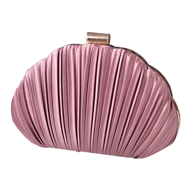 Elegant Shell-Shaped Pleated Silk Evening Clutch for Women, A Banquet Bag Perfect for Cheongsam Formal Dresses & Special Occasions
