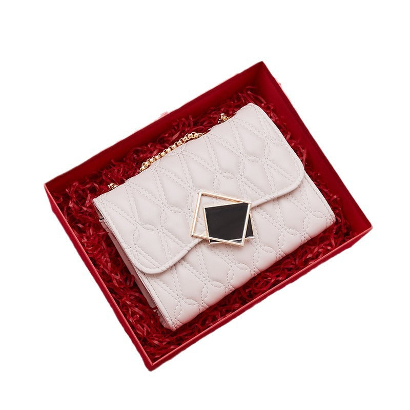 Genuine Leather Quilted Stitching Chain Crossbody Bag for Women, New Shoulder Top Handle Purse, Trendy Mini Handbag for Ladies