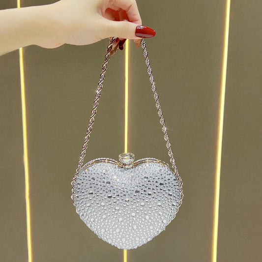 Dazzling Full Rhinestone Heart-Shaped Mini Bag for Women, A Small Top-Handle Lipstick Purse with Exquisite Chain Crossbody Strap, Perfect for Everyday Carry, Parties & Special Occasions