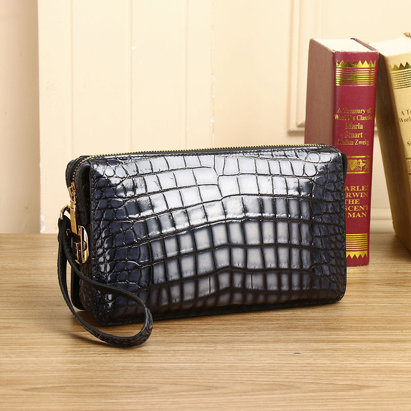 New Arrival Croc-Effect Genuine Leather Clutch Bag for Men, A Large Capacity Hand Grab Bag with Combination Lock, Distressed Finish & Multi-Compartment Design