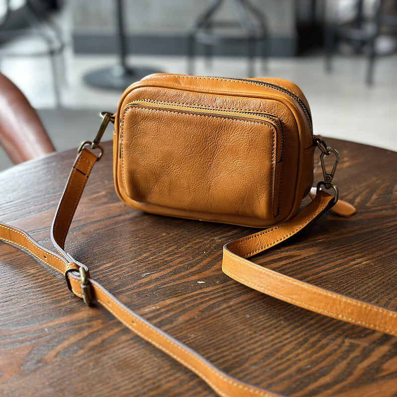 Genuine Top Layer Cowhide Camera Bag for Women, New Summer Small Square Shoulder Crossbody Purse, Fashionable Casual Handbag for Ladies
