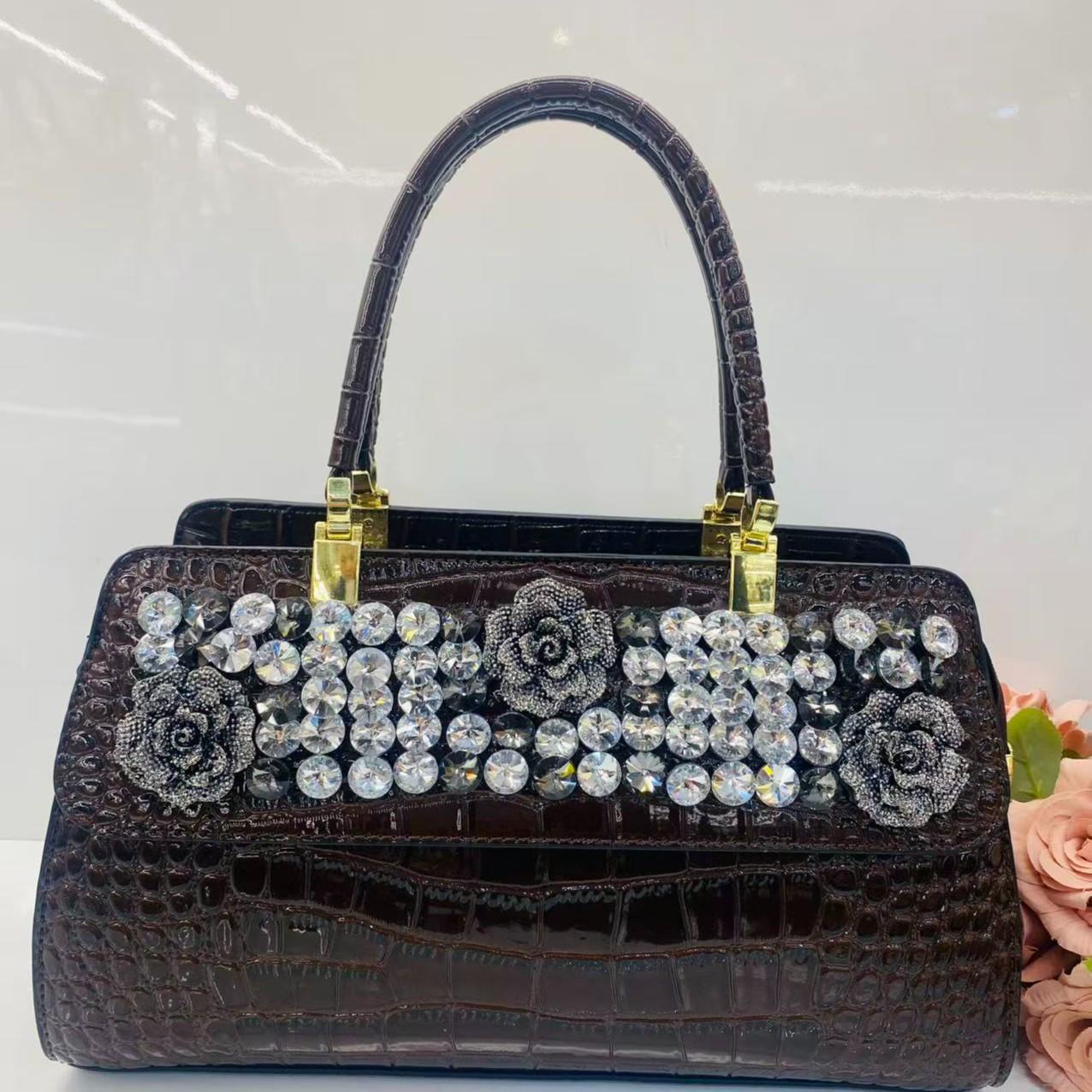 New Arrival 2026 Rhinestone-Embellished Croc-Effect Mom Bag for Women, An Elegant Large Capacity Shoulder Crossbody Top-Handle Handbag with Premium Design