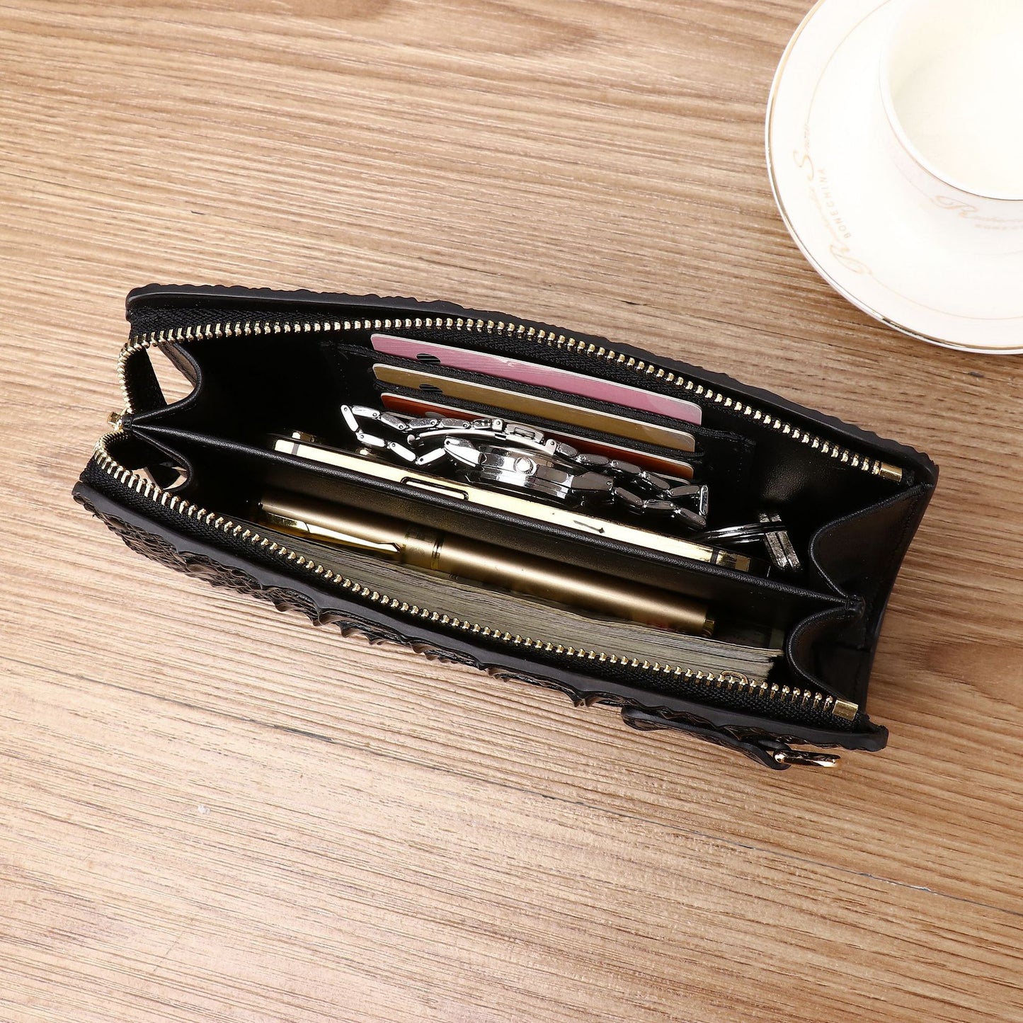 New Arrival Croc-Effect Long Wallet for Men, A Large Capacity Clutch Handbag with Multiple Card Slots & Convenient Phone Pouch