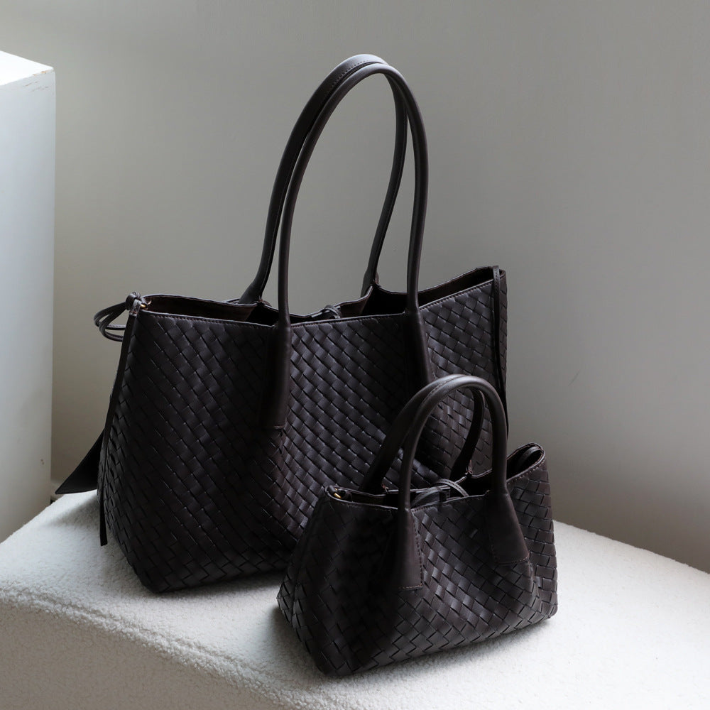 French Style Handwoven Cowhide Tote Bag for Women Premium Genuine Leather Shoulder Crossbody Handbag, Versatile Casual Purse with Artisan Craftsmanship