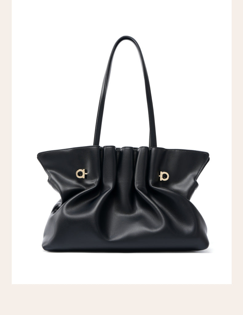 Genuine Leather Pleated Cloud Tote Bag for Women, New Versatile Fashionable Shoulder Crossbody Purse, Large Capacity Casual Everyday Handbag for Ladies