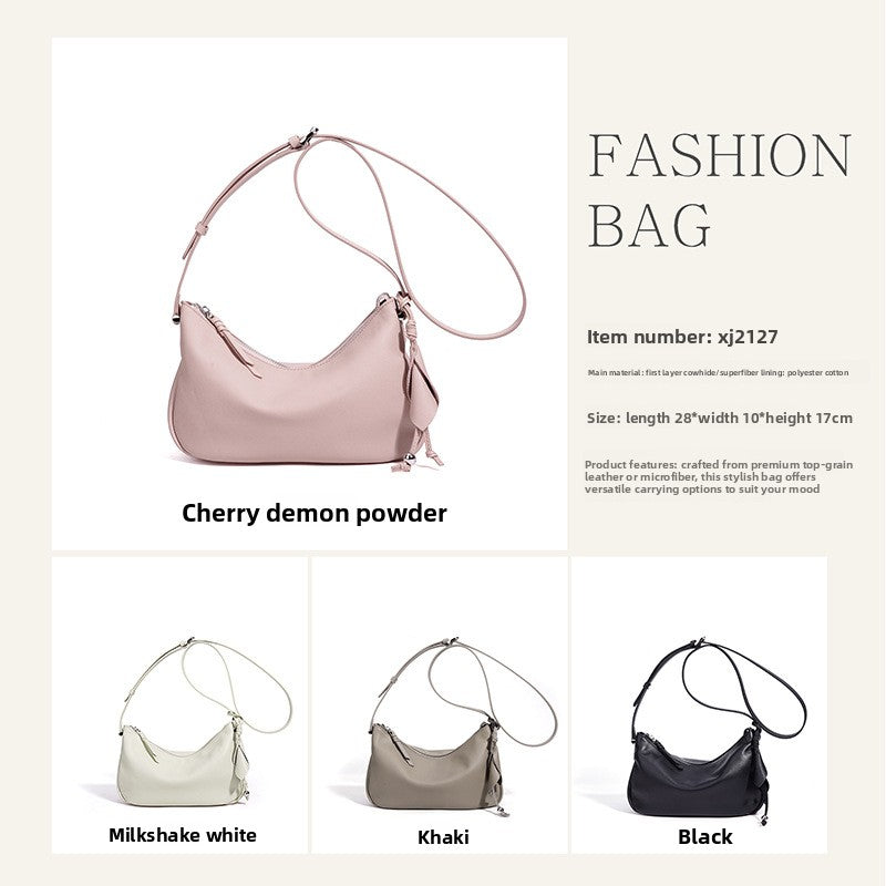 Soft Leather Light Luxury Slouchy Underarm Bag, Minimalist Commute Shoulder Crossbody Purse, Niche Design Versatile Handbag for Women