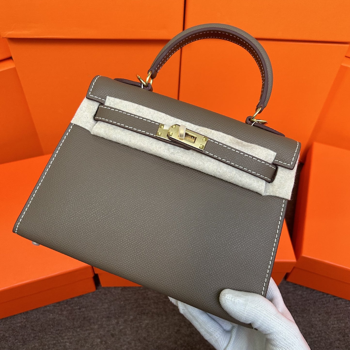 Genuine Leather Palm Texture 2nd Gen Kelly-Style Bag for Women, New Mini Birkin-Style Top Handle Crossbody Purse, Premium Trendy Handbag for Ladies