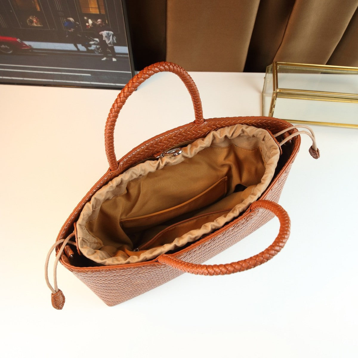 Handwoven Basket Bag for Women Spring Summer Vintage Commuter Shoulder Crossbody Handbag, Casual Purse with Natural Woven Texture