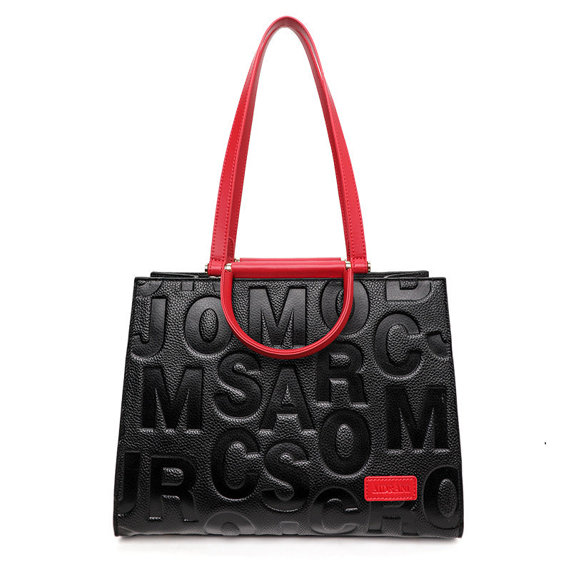 New Letter Tote Bag in Top Layer Cowhide, Large Capacity Commute Shoulder Crossbody Top Handle Purse, Stylish Handbag for Women