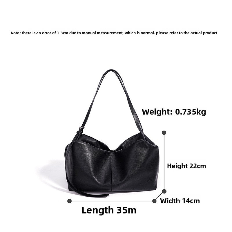 Genuine Leather Niche Tote Bag for Women, Minimalist Versatile Shoulder Top Handle Purse, Large Capacity Casual Commute Handbag for Ladies