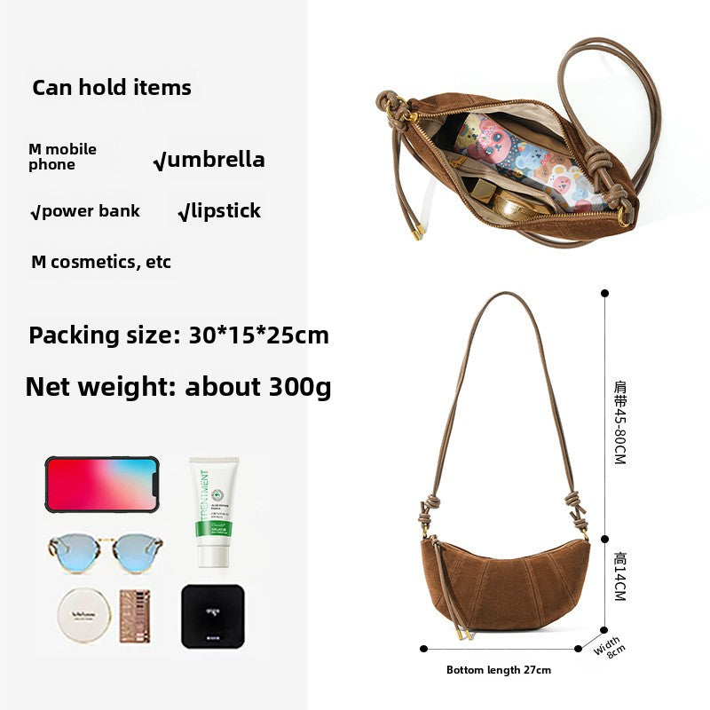 Ultra-Light Matte Cowhide Commute Bag, Premium Niche Design Crossbody Top Handle Purse, Genuine Leather Horn-Shape Handbag for Women