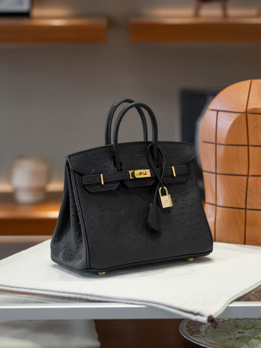 Genuine Top Layer Cowhide Ostrich-Embossed Birkin-Style Bag for Women, New Large Capacity Casual Top Handle Handbag, Premium Leather Purse for Ladies