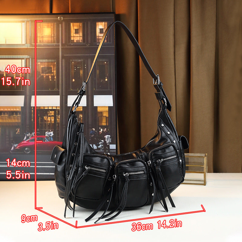 Studded Biker Tote Bag for Women Underarm Shoulder Handbag with Multi-Pockets, Vintage Trendy Design with Edgy Hardware Accents