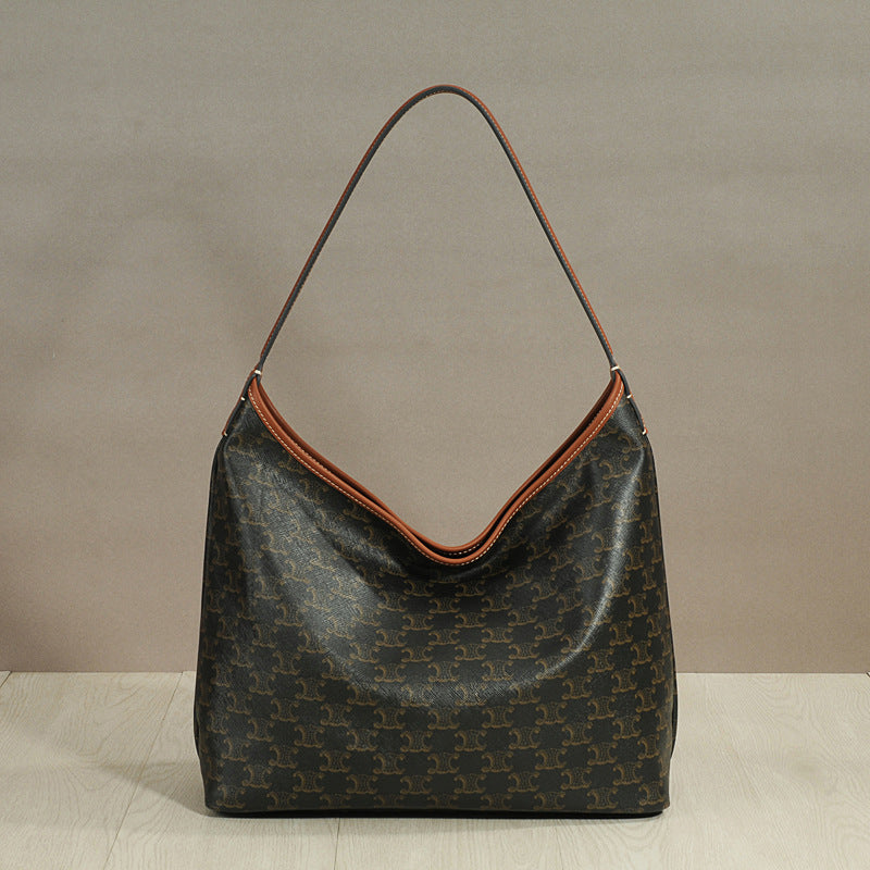 Vintage Arch Style Tote Bag for Women Genuine Leather Monogram Large Capacity Shoulder Shopper Commuter Bag
