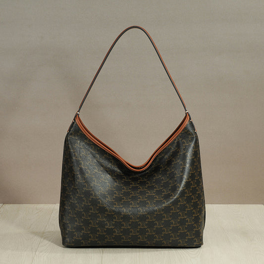 Vintage Arch Style Tote Bag for Women Genuine Leather Monogram Large Capacity Shoulder Shopper Commuter Bag