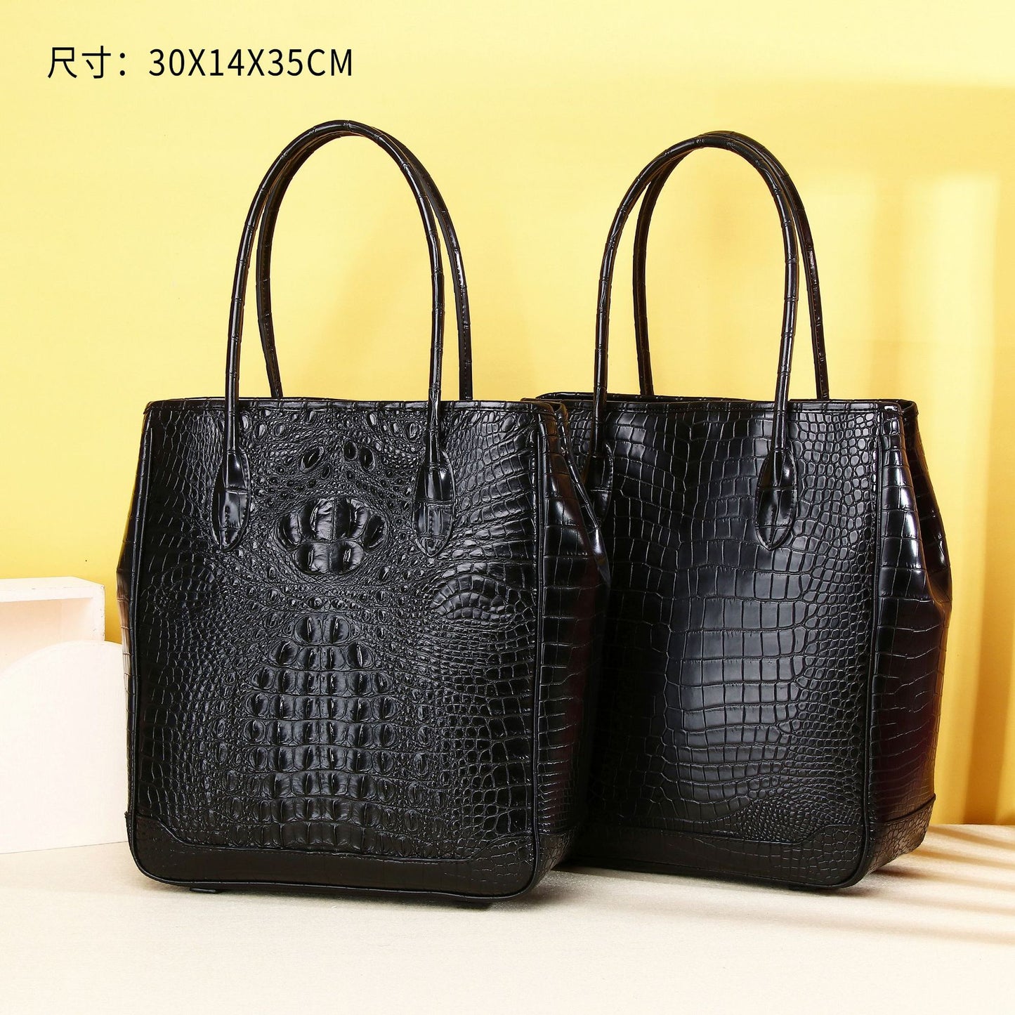 New Arrival Croc-Effect Classic Vertical Tote Bag for Men, A Versatile Large Capacity Top-Handle Handbag with Fashionable Design