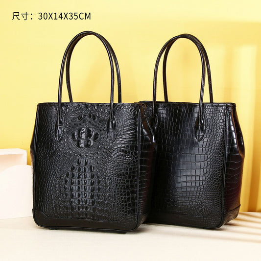 New Arrival Croc-Effect Classic Vertical Tote Bag for Men, A Versatile Large Capacity Top-Handle Handbag with Fashionable Design