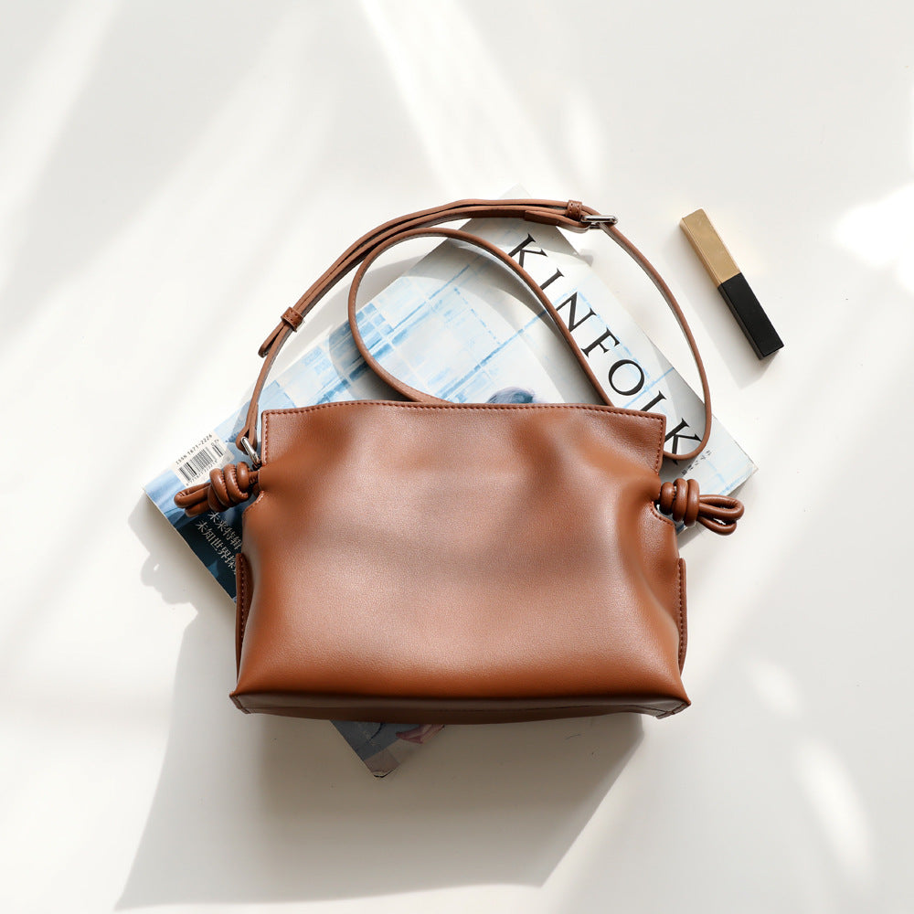 Genuine Leather Drawstring Lucky Bag for Women Light Luxury Shoulder Crossbody Small Handbag, Stylish Pouch Purse with Versatile Design