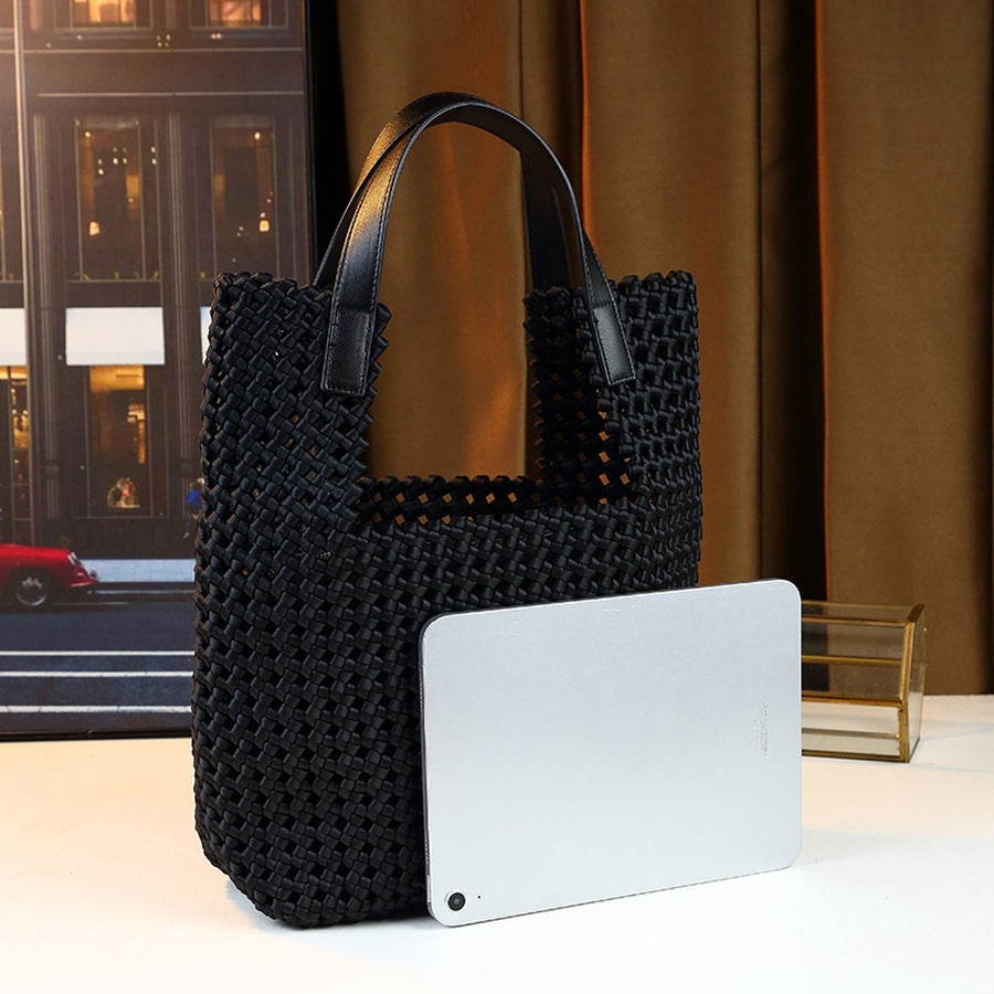 Classic Woven Basket Tote Bag for Women with Inner Pouch, Large Capacity Casual Travel Shoulder Handbag with Versatile Design
