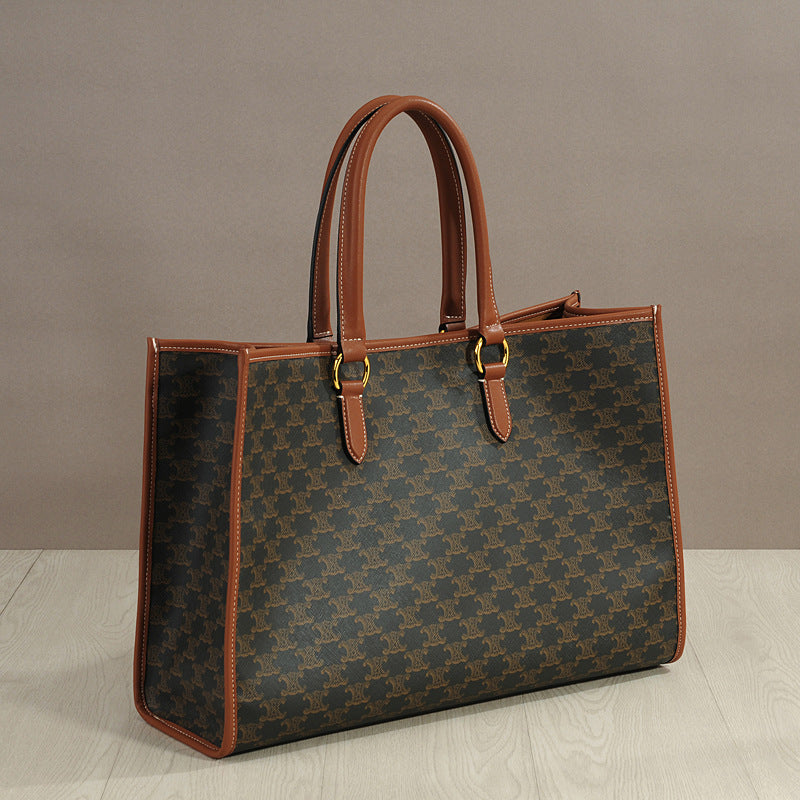 Genuine Leather Arc de Triomphe Monogram Tote Bag for Women, New Large Capacity Commute Top Handle Shoulder Purse, Fashionable Casual Everyday Handbag for Ladies