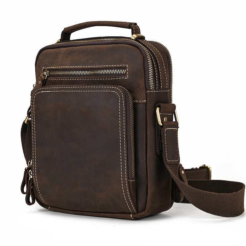 Genuine Leather Shoulder Crossbody Bag for Men, Top Handle iPad Pouch, Minimalist Fashionable Casual Bag for Men