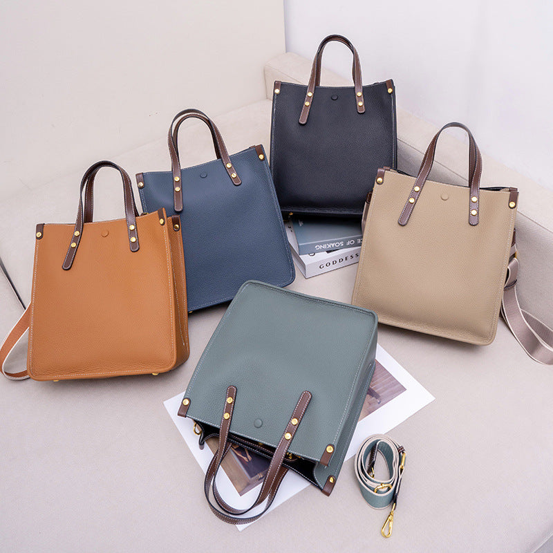 Genuine Leather Tote Bag for Women Large Capacity Commuter Shoulder Handbag, Premium Versatile Purse with Timeless Elegance