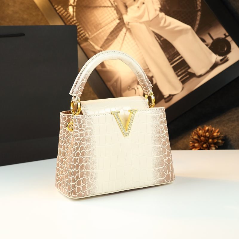 New Arrival Croc-Effect Genuine Leather Bucket Bag for Women, A Trendy Top-Handle Shoulder Crossbody Handbag with Fashionable Premium Design
