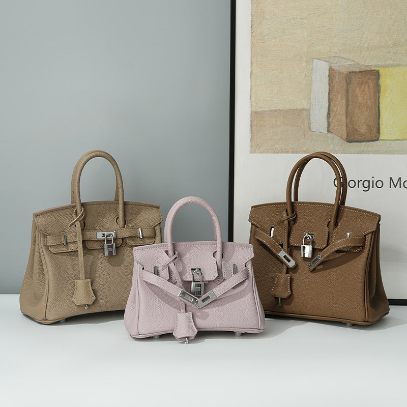 Premium Top-Layer Cowhide Leather Tote Bag for Women, Textured Grain Finish with Spacious Large Capacity, Unique Boutique Handbag with Turn-Lock Closure