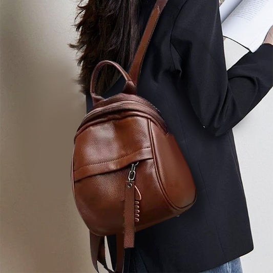 Genuine Soft Leather Backpack for Women, Minimalist Versatile Casual Commute Travel Daypack, Large Capacity Premium School Bag for Ladies