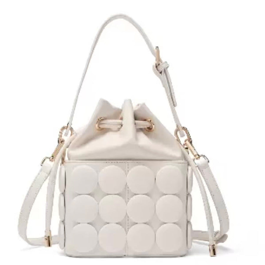 Rhinestone Button Cylinder Bag for Women Handmade Embellished Drawstring Shoulder Crossbody Purse, Unique Sparkling Design with Personality Style