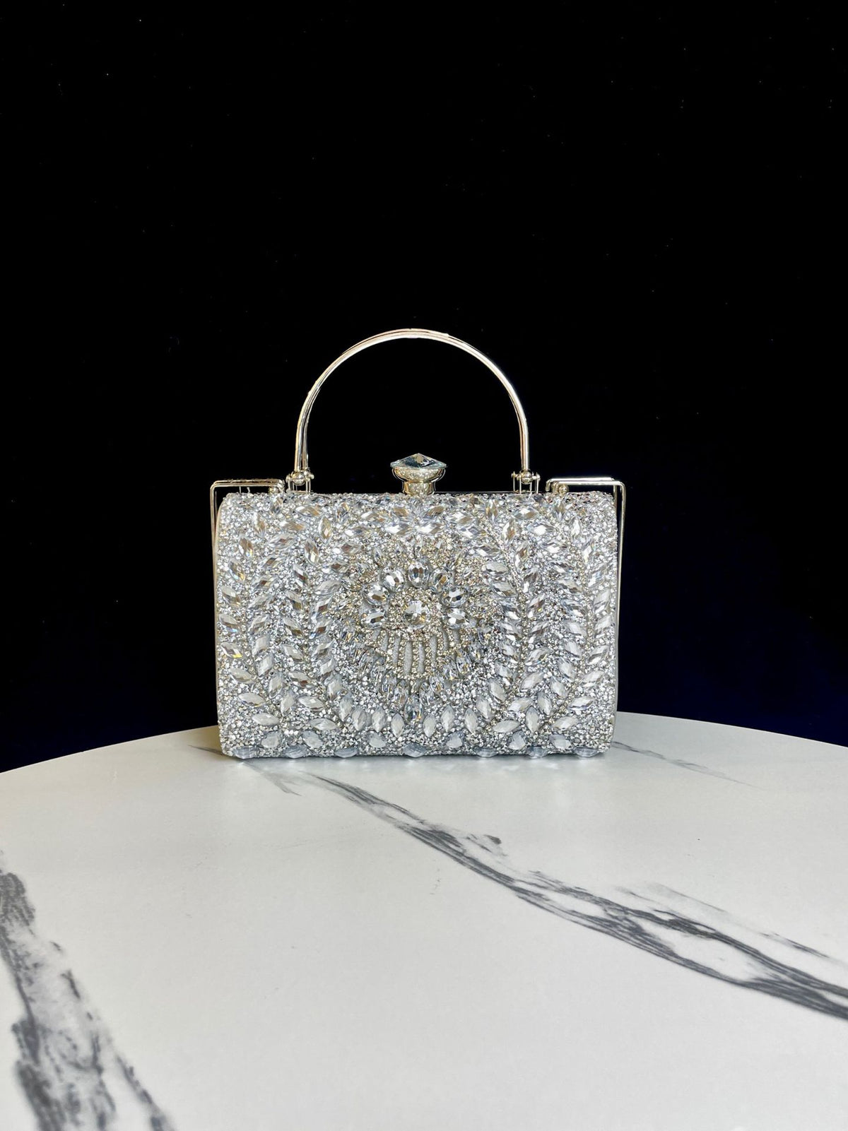 Women's Sparkly Small Square Evening Bag, Rhinestone-Embellished Top-Handle Crossbody Shoulder Purse for Banquet & Party