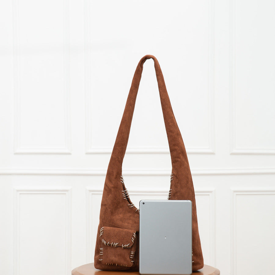 Steel Ring Multi-Pocket Tote Bag for Women Large Capacity Vintage Shoulder Crossbody Handbag, Convenient Commuter Purse with Versatile Storage