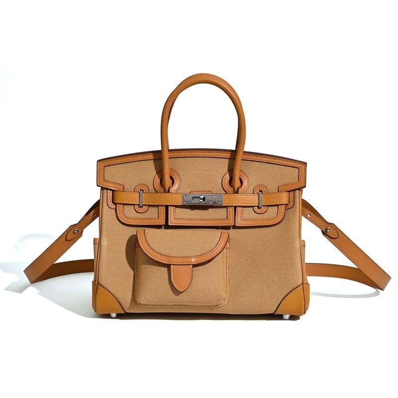 Premium Canvas & Top-Layer Leather Tote Bag for Women, Multi-Pocket Utility Design with Versatile Top-Handle Shoulder Crossbody Carry, Everyday Handbag