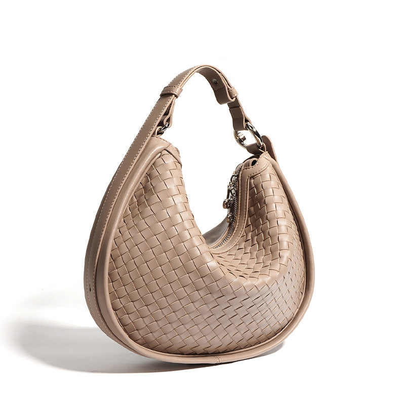 New Handwoven Crescent Bag in Genuine Leather, Large Capacity Commute Shoulder Crossbody Underarm Top Handle Purse, Stylish Handbag for Women