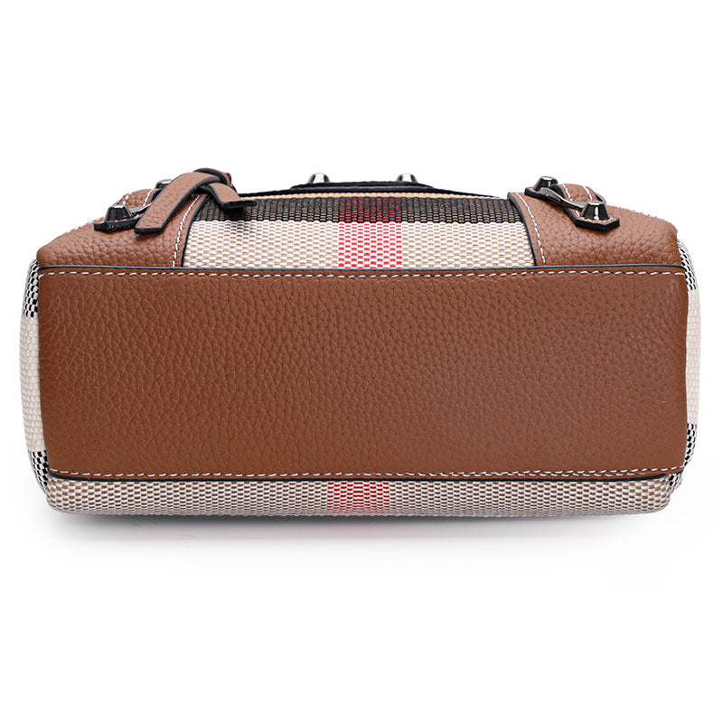 New Vintage Plaid Canvas & Leather Small Square Bag, Fashionable Versatile Crossbody Shoulder Purse, Retro Mini Handbag for Women
