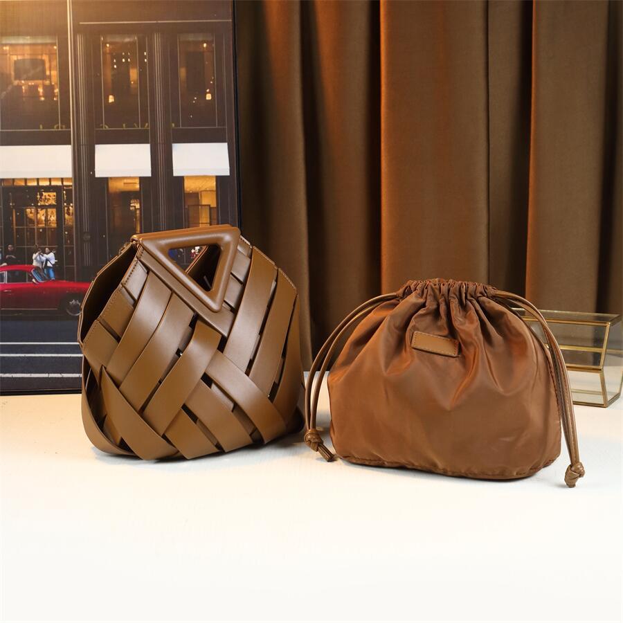 Woven Picnic Basket Bag for Women Inverted Triangle Tote Handbag, Niche Designer Style Top Handle Purse with Artisan Woven Craftsmanship