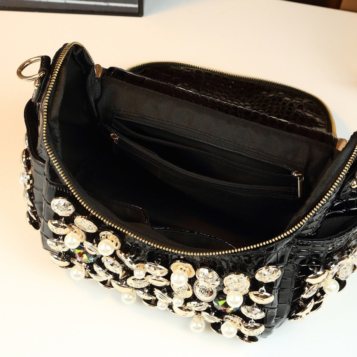Handmade Beaded Stud Mini Square Bag for Women Shoulder Crossbody Handbag, Edgy Personality Purse with Unique Hardware Accents