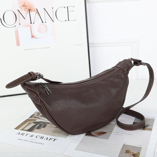Genuine Top Layer Vegetable-Tanned Cowhide Dumpling Bag for Women, Vintage Fashionable Shoulder Crossbody Purse, Trendy Everyday Handbag for Ladies