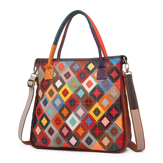 Genuine Top Layer Cowhide Diamond Quilted Tote Bag for Women, New Shoulder Crossbody Top Handle Handbag, Versatile Everyday Purse for Ladies