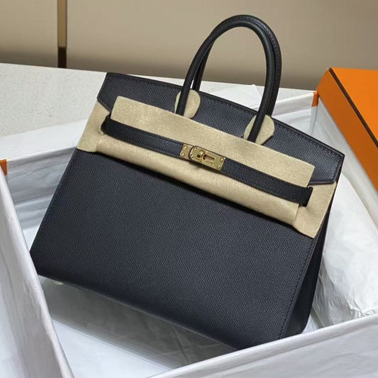 Women's Leather Birkin-Style Tote Bag 25-30cm, Hermès-Inspired Top-Handle Handbag, Trendy Versatile Purse for Daily Wear, Work & Travel, New Arrival